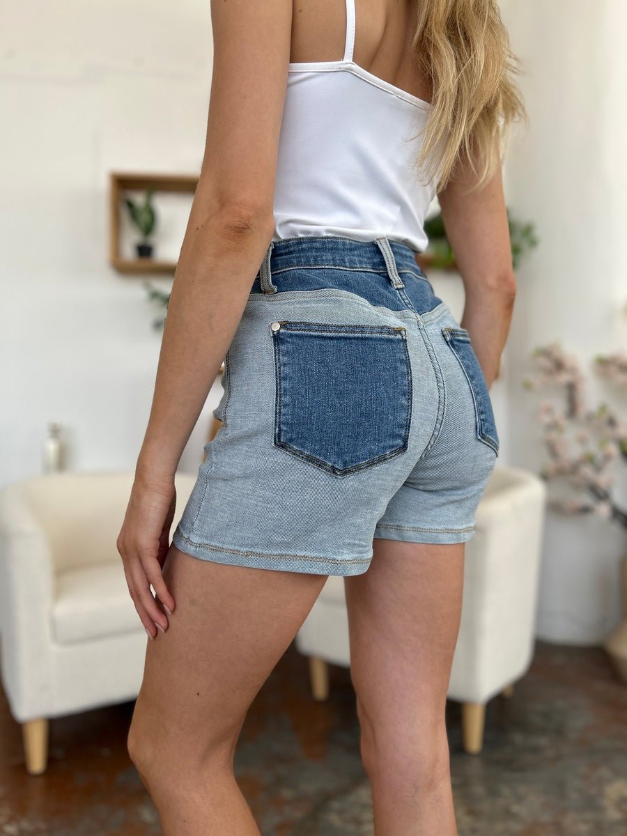 Judy Blue Full Size Color Block Denim Shorts - Bottoms